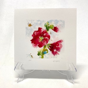 HOLLYHOCK Floral Watercolor Print, Hollyhock Painting Remembrance Gift, Housewarming Gift, Hollyhock Art Farmhouse Decor, Birthday Gift
