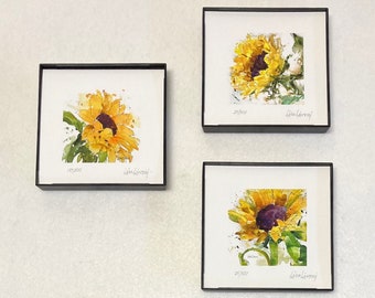 SUNFLOWER Watercolor Flower Print Set, Sunflower Painting, Sunflower Art, Mom Gift, Housewarming Gift, Farmhouse Kitchen Decor, Garden Art
