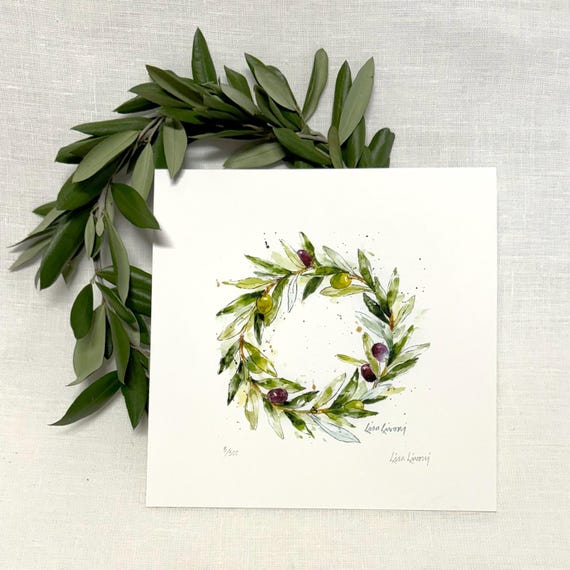 Green Olives Watercolor Wreath