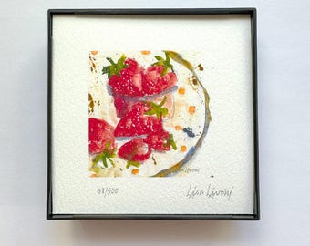 Framed Strawberry Watercolor Print: Signed Kitchen Wall Art