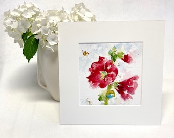 HOLLYHOCK Painting, Original Watercolor Painting, Hollyhock Art, Hollyhock Wall Decor, Remembrance Gift, Hollyhock Flower Lover Gift