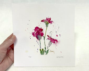 Pink Watercolor Floral Print,  Pink Floral Painting Wall Decor, Lychnis Watercolor Botanical Print, Floral Wall Decor, Housewarming Gift