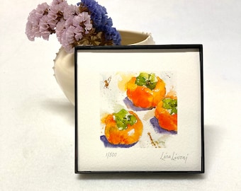 Framed Persimmon Watercolor Fruit Print: Napa Valley Autumn Decor