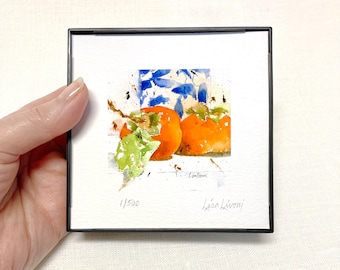 PERSIMMON Watercolor Fruit Print, Fall Decor Persimmon Painting, Persimmon Fruit Wall Art, Hostess Gift, Autumn/Fall Farmhouse Decor