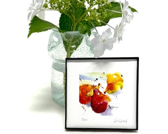 Framed Pear Watercolor Painting: Limited Edition Fruit Artwork (4x4)