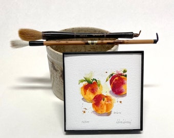PEACH Watercolor Fruit Print, Peach Still Life Painting, Peach Painting, Farmhouse Peach Kitchen, Peach Wall Art Decor, Housewarming Gift