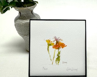 ZINNIA Watercolor Floral Print, Zinnia Painting, Zinnia Art, Birthday Gift, Housewarming Gift, Home Decor Wall Art, Mom Gift, Small Art