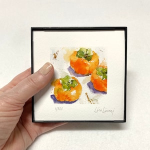 Watercolor Fruit Painting, Fruit Still Life Painting for Kitchen, Persimmon Painting, Persimmon Print, Kitchen Wall Art, Fall Fruit Decor