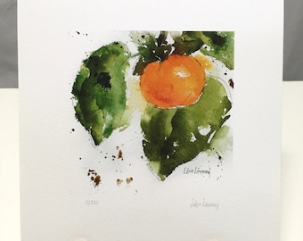 PERSIMMON Watercolor Fruit Print, Persimmon Painting, Persimmon Wall Art, Fruit Painting, Home Wall Decor, Gardener Gift, Housewarming Gift