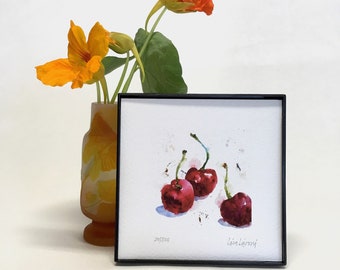 CHERRIES Watercolor Fruit Print, Cherry Painting, Cherry Print, Kitchen Wall Art, Gift for Cook, Farmhouse Decor, Housewarming Gift, Giclee