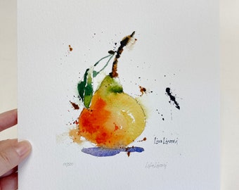 PEAR Watercolor Fruit Print, Pear Painting, Pear Art, Autumn Fruit Painting, Kitchen Wall Art, Farmhouse Decor, Housewarming Gift, Cook Gift