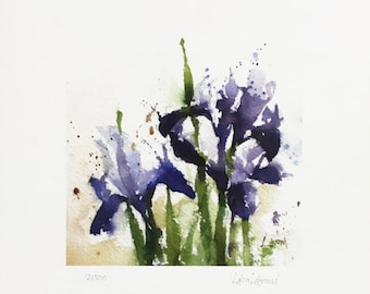 IRIS Floral Watercolor Print, Iris Painting, Iris Watercolor Art, Floral Watercolors, Farmhouse Decor, Housewarming Gift, Floral Art