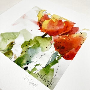 May include: Watercolour painting of red and yellow tulips with green foliage. The painting is signed "Lisa Livioni" and "Leila Ivory".