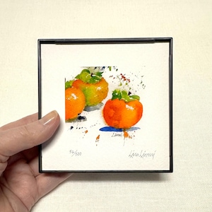 PERSIMMON Watercolor Fruit Print, Fall Decor Persimmon Painting, Persimmon Fruit Wall Art, Hostess Gift, Autumn/Fall Farmhouse Wall Decor