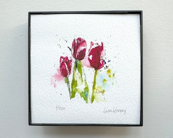 TULIP PAINTING, Spring Flowers, Tulip Art Prints, Floral Wall Art, Red Tulips,  Watercolor Flowers, Housewarming Gift, Mother's Day Gift