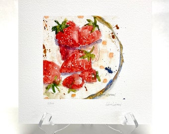 STRAWBERRY Watercolor Fruit Print, Strawberry Painting, Strawberry Art, Kitchen Decor Wall Art, Home Gift, Farmhouse Decor, Gift for Cook