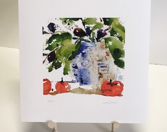 TOMATO and FIG Watercolor Print, Tomato Art, Fig Art, Housewarming Gift, Hostess Gift, Kitchen Still Life, Tomato Kitchen Wall Art, Giclee