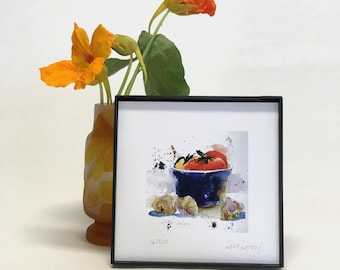 TOMATO and GARLIC Watercolor Print, Tomato Print Decor, Tomato Kitchen Wall Art, Hostess Gift, Kitchen Still Life Decor, Gift for Chef/Cook
