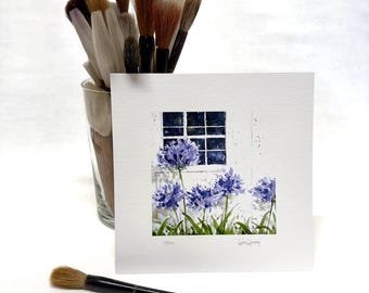 Lily of the Nile Flower Art Print, Nile Lily Floral Garden Print, Flower Wall Art Print, Purple Floral Wall Art, Agapanthus Lily Art Print