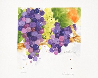 GRAPE Watercolor Fruit Print, Grape Painting, Grape Art, Kitchen Wall Art, Gift for Wine Enthusiast, Farmhouse Decor, House Gift, Giclee