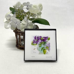 FLORAL WALL DECOR, Watercolor Flowers, Clematis Flower, Flower Wall Art, Purple Watercolor Floral  Painting, Floral Print, Purple Wall Art