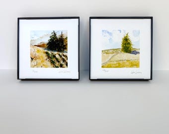 Watercolor Landscape Prints Set of Two, Landscape Wall Decor, Vineyard Landscape Paintings, Napa Valley Vineyards Watercolor Prints