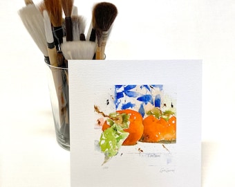 PERSIMMON Watercolor Fruit Print, Fall Persimmon Fruit Painting, Persimmon Kitchen Wall Art, Housewarming Gift, Persimmon Farmhouse Decor