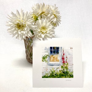 HOLLYHOCK Floral Watercolor Print, Hollyhock Painting, Hollyhock Watercolor Art, Hollyhock Housewarming Wall Decor Gift, Remembrance Gift