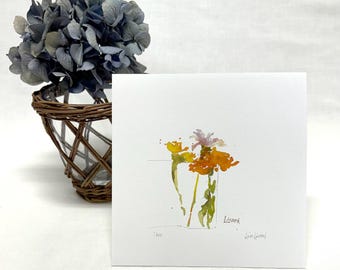 ZINNIA Watercolor Floral Print, Zinnia Painting, Zinnia Art, Birthday Gift, Housewarming Gift, Home Decor Wall Art, Mom Gift, Small Art