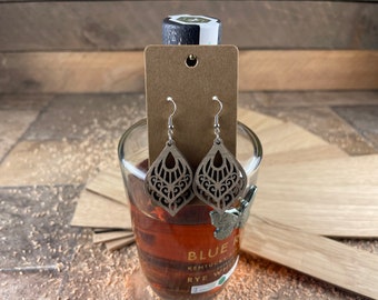 Bourbon barrel layered Mandela wooden earrings