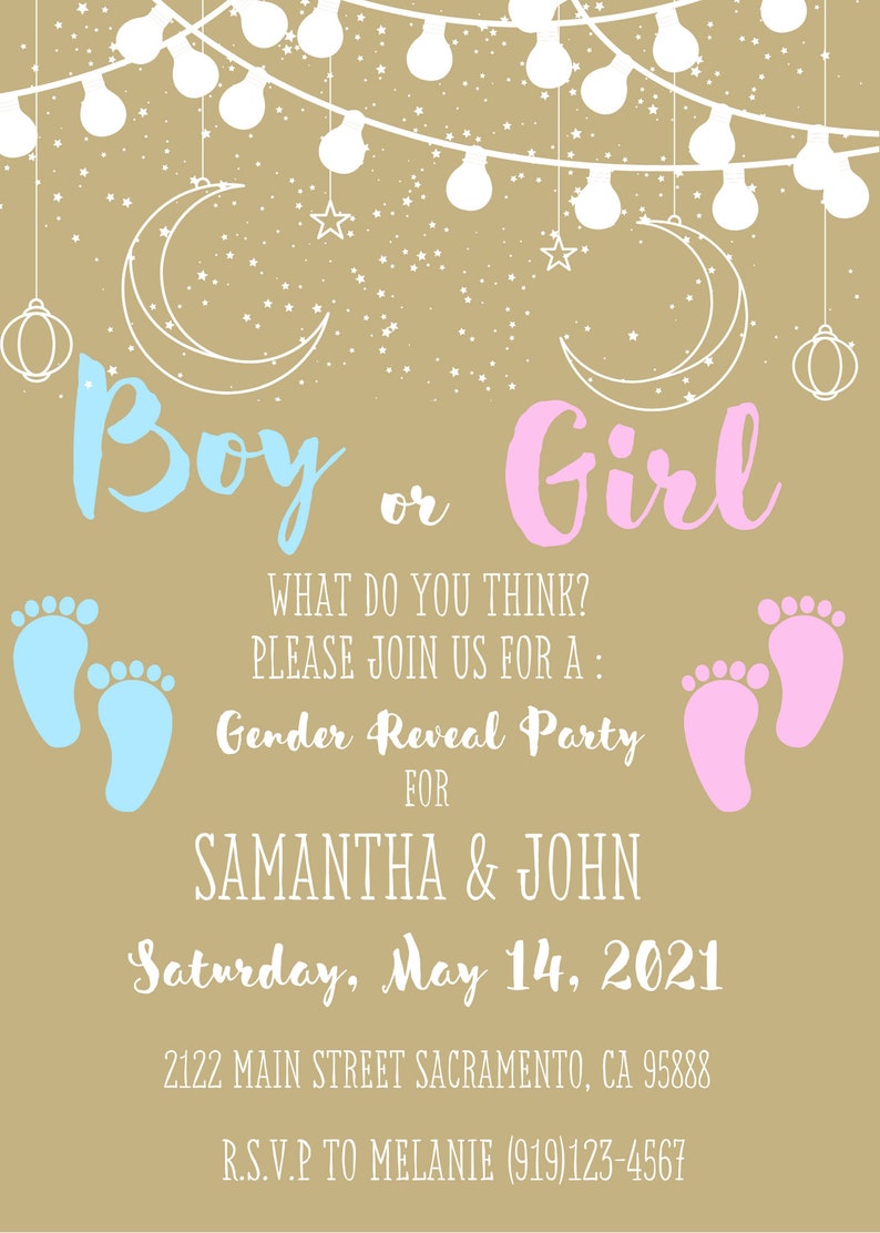 Baby Gender Reveal Invitation Printable/electronic Digital Invitation