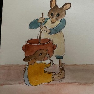 Gorgeous original Aquarell with Mouse cooking      A5 folded card