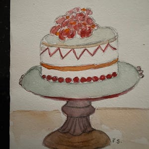 Beau gâteau avec des roses Carte aquarell originale A5 pliée Carte vierge
