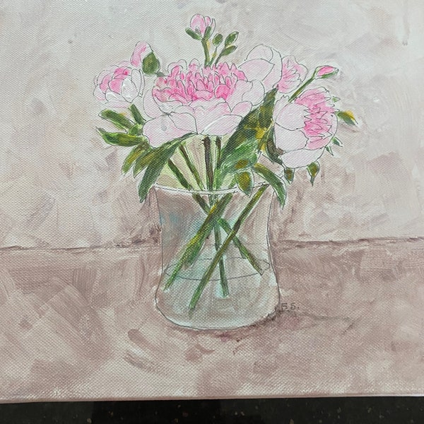 Tableau Original Nature Morte Florale Pivoines roses