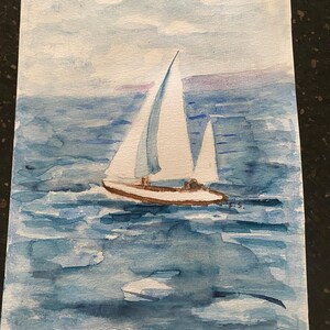 Barca a vela Originale Aquarell A5 pieghevole o piccolo dipinto incorniciabile