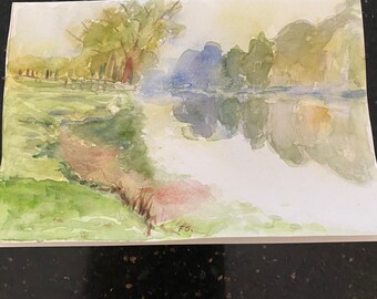 River Scene Aquarell - Original painting