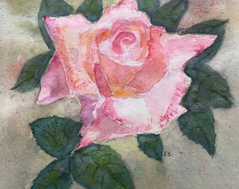 Peinture originale Rose Rose - Aquarelle A4
