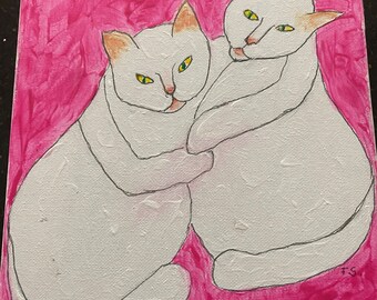 White Cats on hotpink background