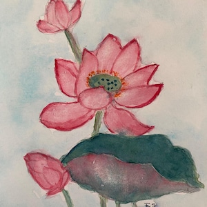 Pink Water Lillies      Original Aquarell card         A5 folded