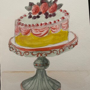 Strawberry Cake    Original Aquarell card    A5 folded