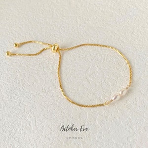 Dainty Pearl Bracelet｜Adjustable Box Chain Bracelet｜Gold Filled Bracelet｜Simple Bracelet｜Slider Bracelet｜Minimalist｜Bridesmaid Gift