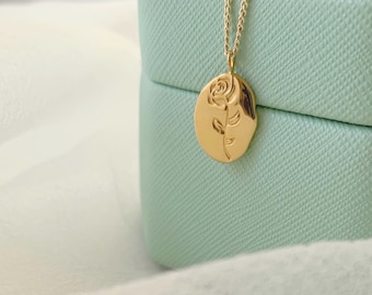 Rose Coin Pendant Necklace｜Dainty Gold Rose Necklace｜Minimalist Layering Necklace｜Flower Necklace｜Best Friend Gift｜Perfect Gift For Her