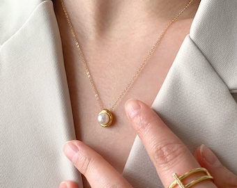 Single Pearl Necklace｜Dainty Pearl Necklace｜Gold Filled Necklace｜Elegant Gold Necklace｜Waterproof Minimalist｜Delicate Everyday Necklace