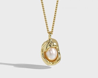 Single Pearl Necklace｜Dainty Pearl Necklace｜Gold Necklace｜Statement Necklace｜Waterproof Minimalist Necklace｜Delicate Everyday Necklace
