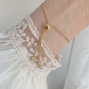 Dainty Pearl Bracelet｜Adjustable Box Chain Bracelet｜Gold Filled Bracelet｜Simple Bracelet｜Slider Bracelet｜Minimalist｜Bridesmaid Gift immagine 5
