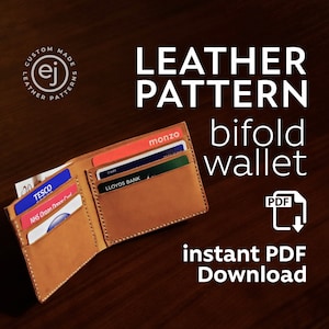 Leather Bifold Wallet PDF Pattern, Minimalist Wallet Template Pattern, Slim Wallet DIY (7 Pocket)