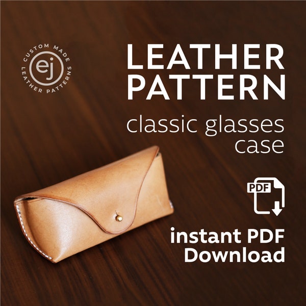 Leather Classic Glasses Sunglasses Case Holder Pouch PDF Pattern, Minimalist Sunglasses Case Pattern Template