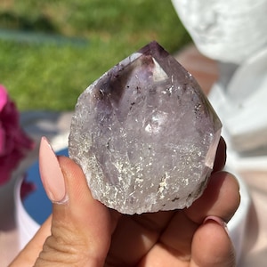 Phantom Amethyst Tower from Brazil, Half Polished Amethyst Bahia Root Point, Crown Chakra Healing Stone
