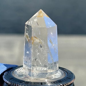 Pyrite Quartz Mini Tower, Mini Pyrite in Quartz, Wealth Crystal, Galaxy Crystal, Healing Solar Plexus, Pyrite Specimen, Fool&#39;s Gold