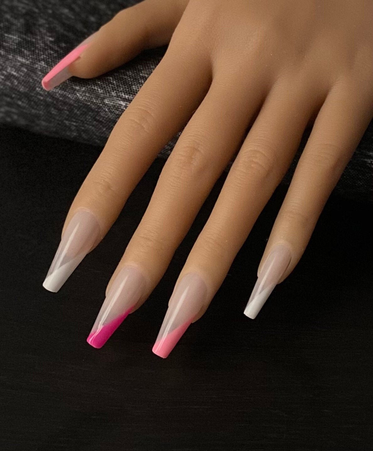 Pink Tips White And Pink Diagonal French Tip Nails Etsy